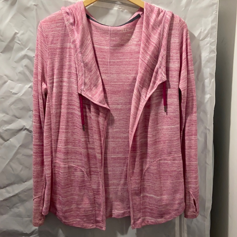 L. L. Bean Marled Pink Open Light Hooded Active Unlined Sweater. Small